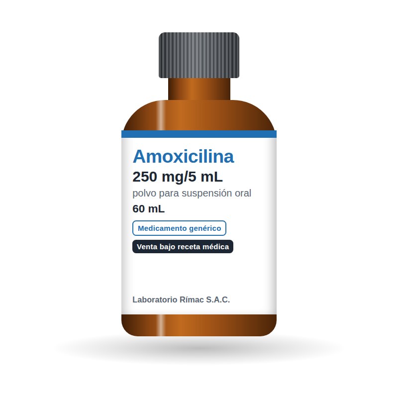 Amoxicilina 250 mg/5 mL polvo para suspensión frasco 60 mL